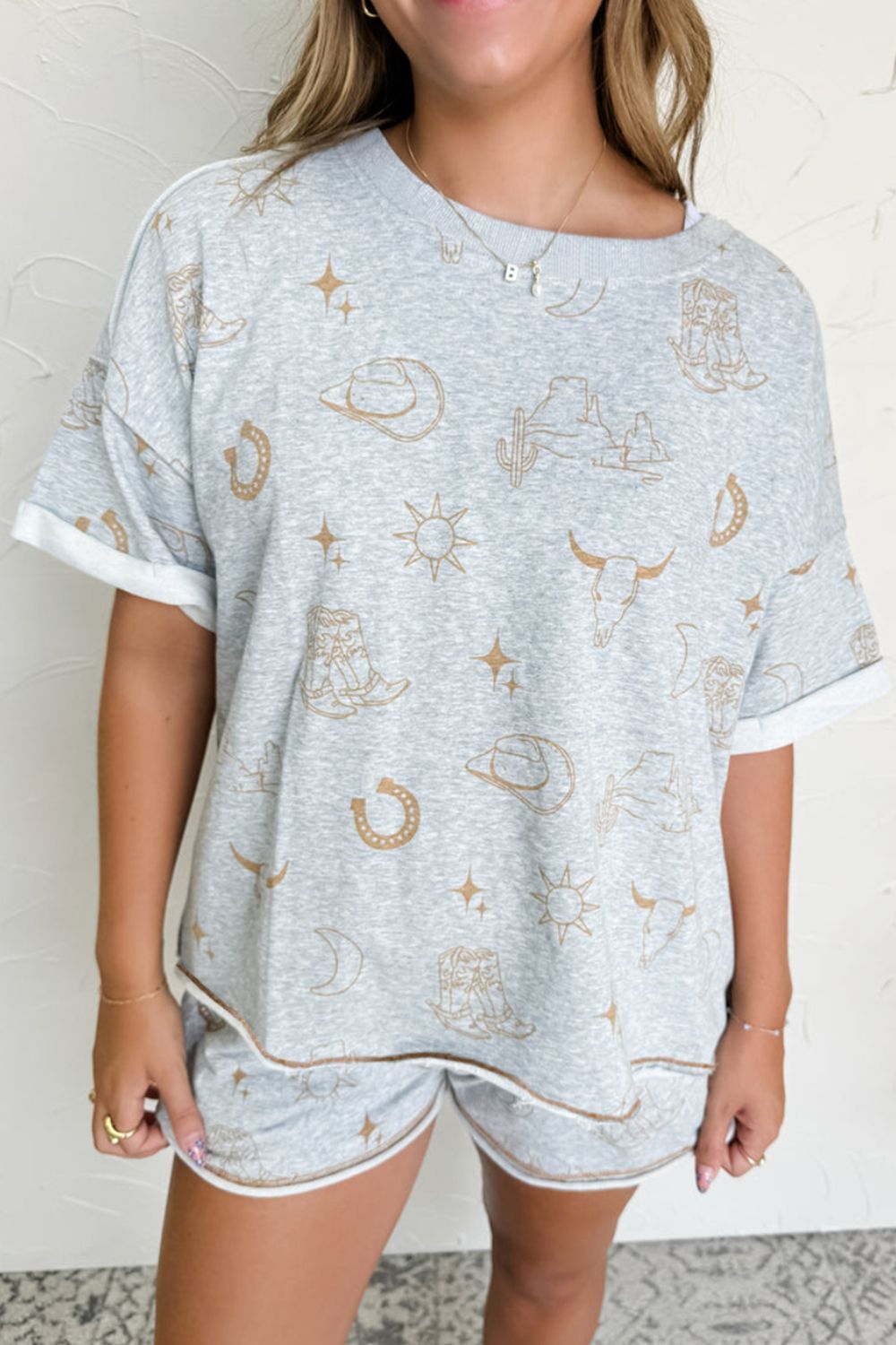 Printed T-Shirt and Elastic Waist Shorts Set