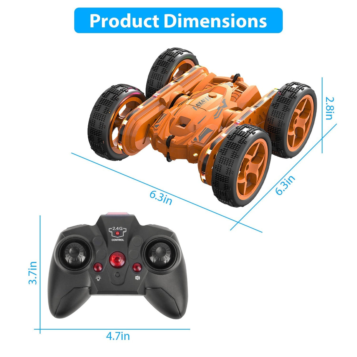 Kid Driving RC Stunt Car 7 Color Strip Light Dynamic Music Swing Arm Double-sided   Rolling Remote Control Car Off Road 2.4GHz 4WD Rechargeable Racing