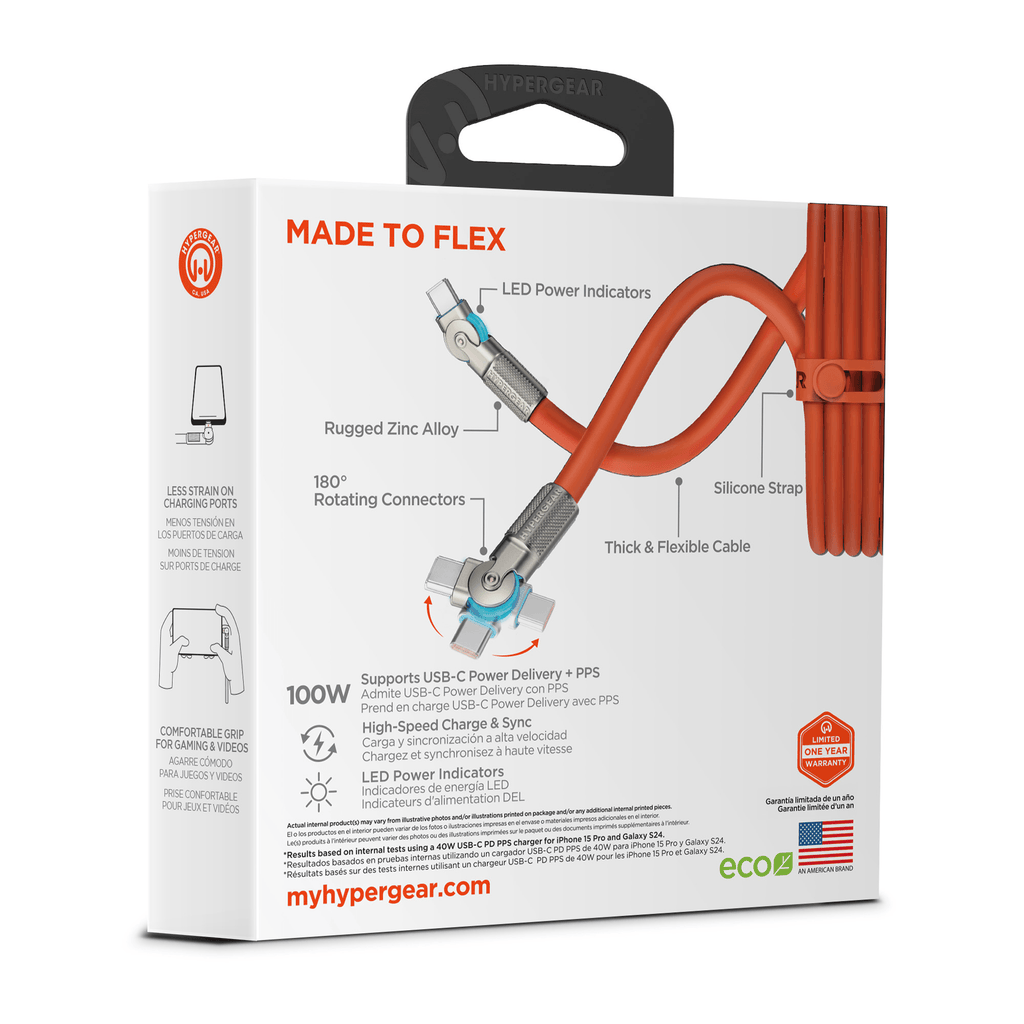 HyperGear Chunky180° 100W USB-C to USB-C Rugged Fast Charge Cable 12ft
