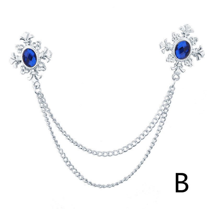 Rhinestone Cross Fringed Collar Chain Brooch
