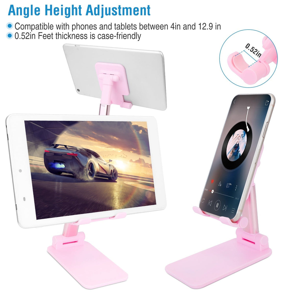 Foldable Desktop Phone Stand Angle Height Adjustable Tablet Holder Cradle Dock w/ Mirror Fit For 4-12.9in Device