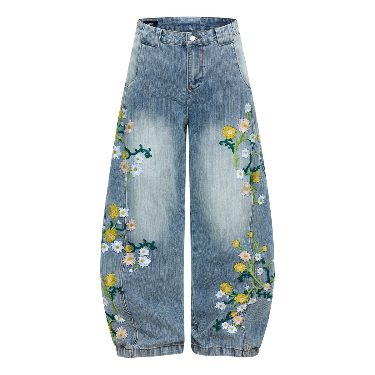Womens High-waisted Relaxed-fit Floral-embroidered Jeans