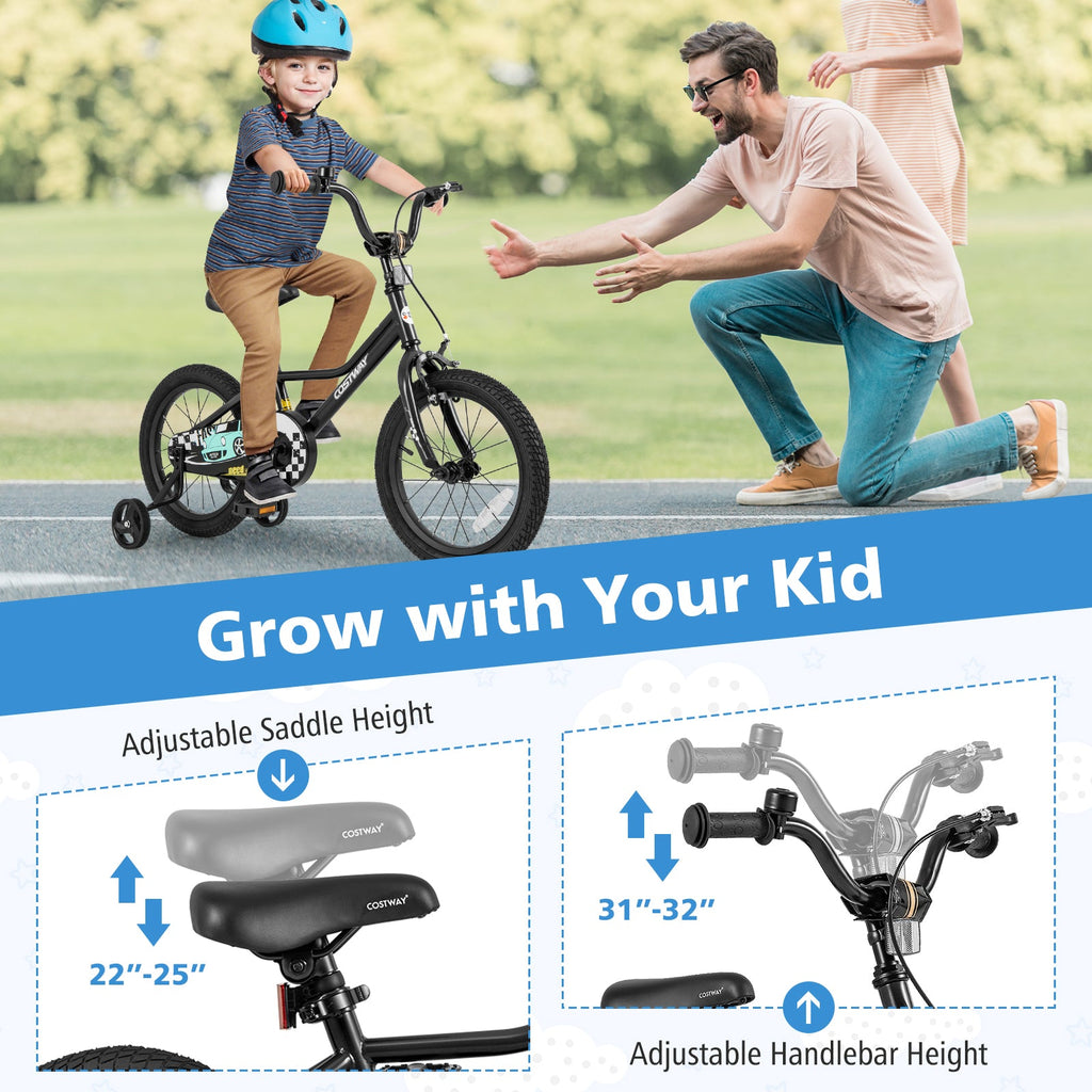 16 Inch Kids Bike Adjustable for 4-7 Years Old with Low-Step Frame