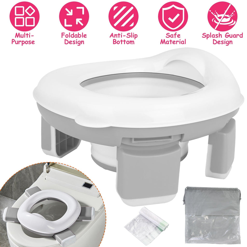 Portable Toddler Potty Toilet Foldable Potty Training Seat Cover with Splash Guard Include Storage Bag 20Psc Potty Bags Baby Toilet Trainer for Indoor