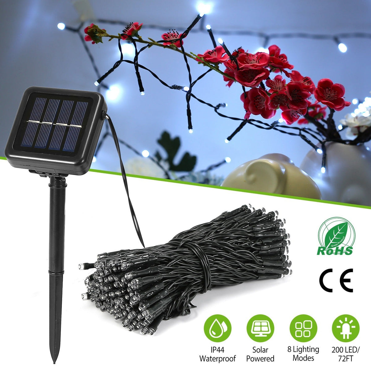 Solar String Lights LED Solar Power Fairy String Light 22M 200 LEDs 8 Lighting Mode White Light Waterproof Starry String Lights Christmas Wedding Part