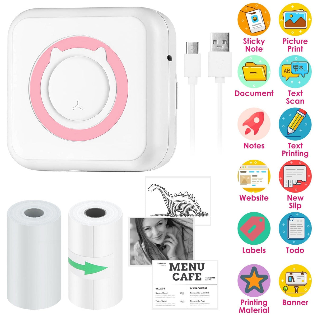 Pocket Wireless Thermal Printer Portable Mini Sticker Maker Machine Rechargeable Inkless Photo PrinterÊfor Printing Label Journal Study Notes Memo Pho