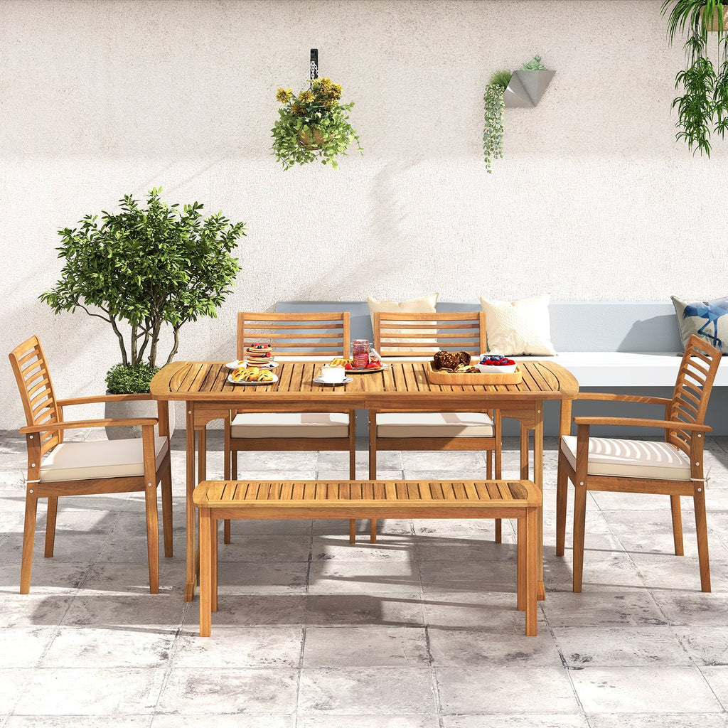 Outdoor Patio Dining Chairs Set of 2 with Removable Padded Cushion and Slatted Backrest-Beige