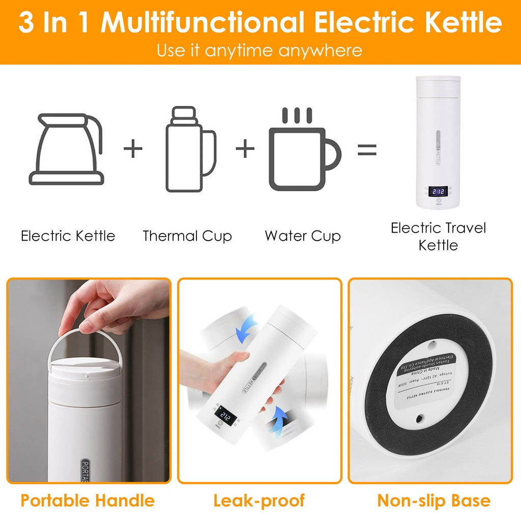 17Oz Travel Electric Kettle Portable Tea Coffee Kettle Stainless Steel Water Boiler with 4 Temperature Preset Modes Inbuilt Handle for Home Office Aut