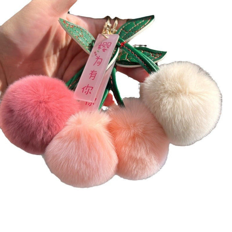 Otter Rabbit Fur Cherry Car Keychain
