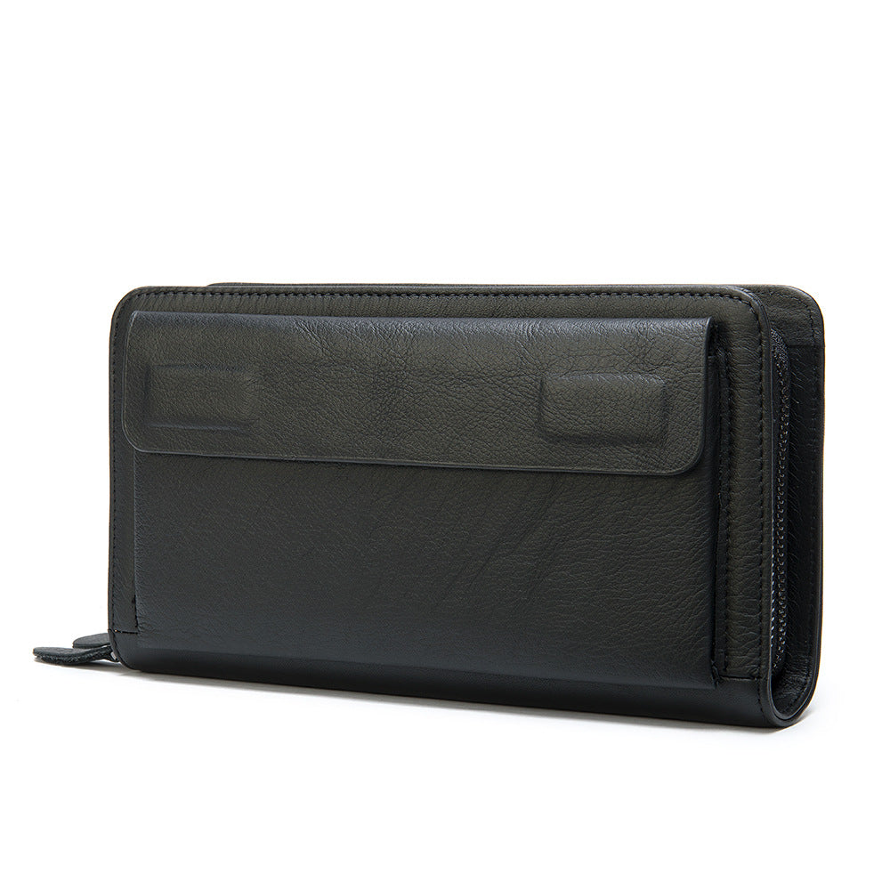 Double Zipper Cowhide Clutch Wallet