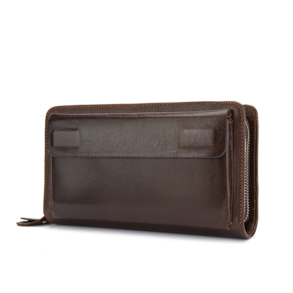 Double Zipper Cowhide Clutch Wallet