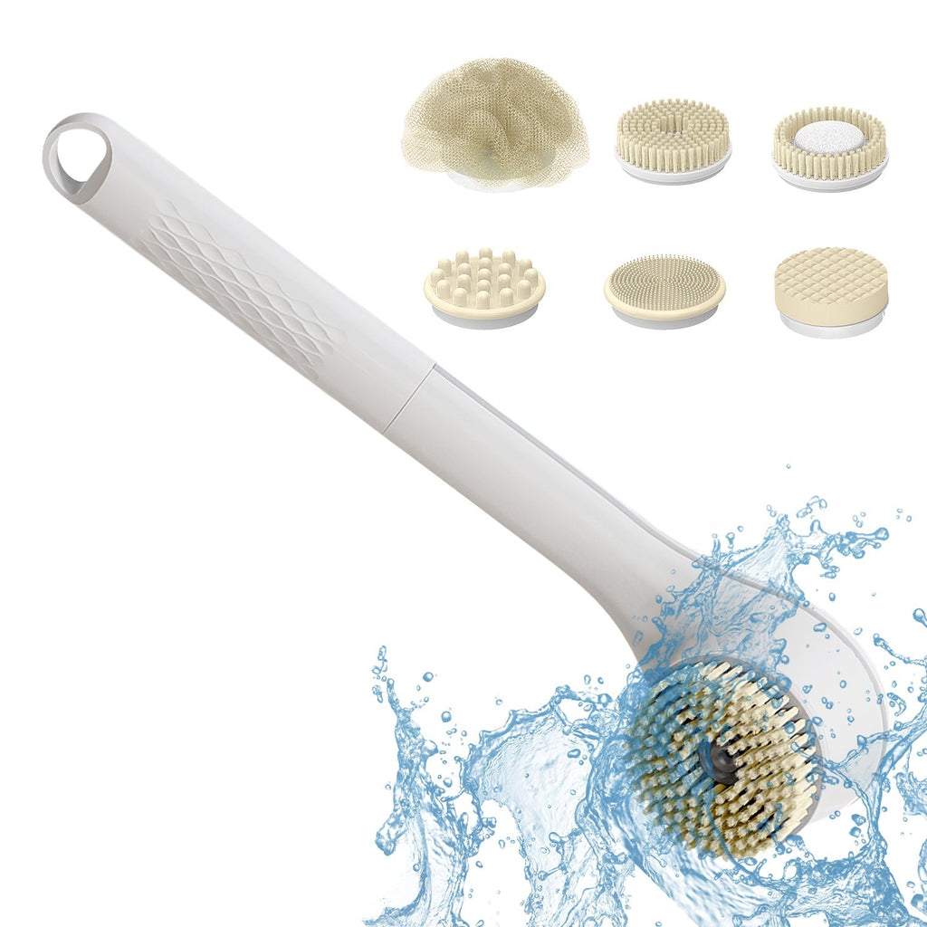 Electric Bath Brush Body Scrubber Rechargeable Massaging Spin Brush with 6 Shower Brush Heads 3 Rotating Modes Extended Handle
