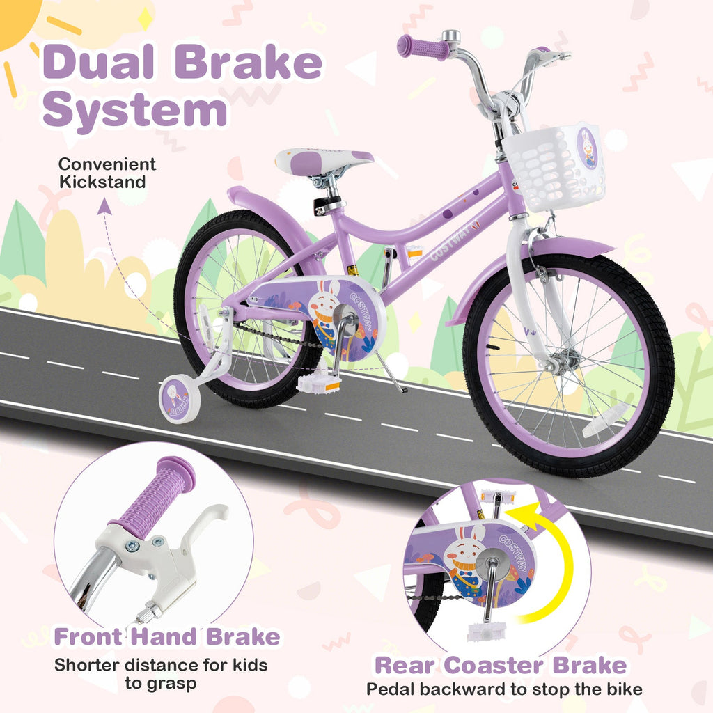 18 Inch Girl Bike with Basket with Detachable Training Wheels for 4-8 Years Old-18 inches