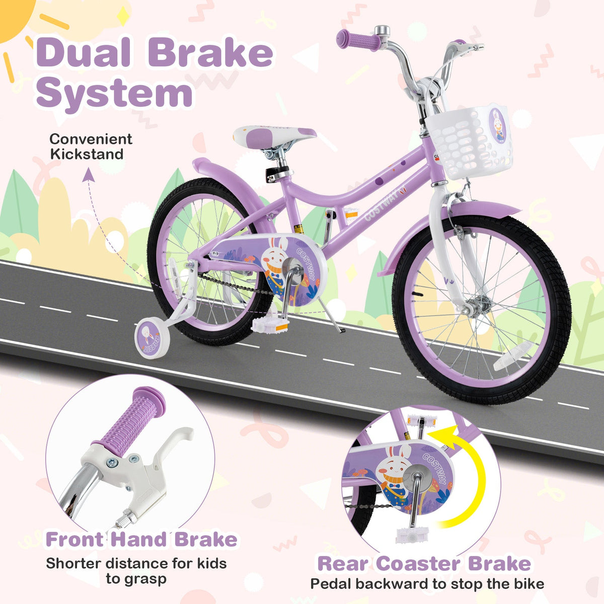 18 Inch Girl Bike with Basket with Detachable Training Wheels for 4-8 Years Old-18 inches