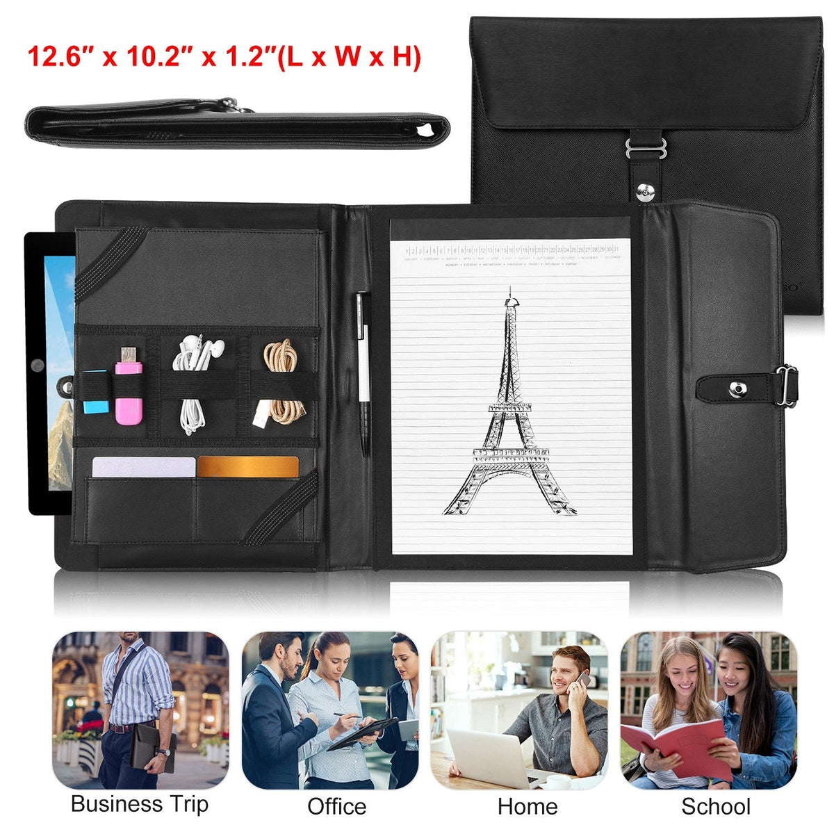 Padfolio Portfolio Folder Business Document Organizer PU Leather Padfolio Holder Case for 9.7" iPad Tablet Business Cards