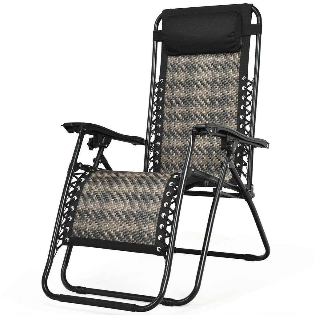 Folding Rattan Zero Gravity Lounge Chair with Removable Head Pillow