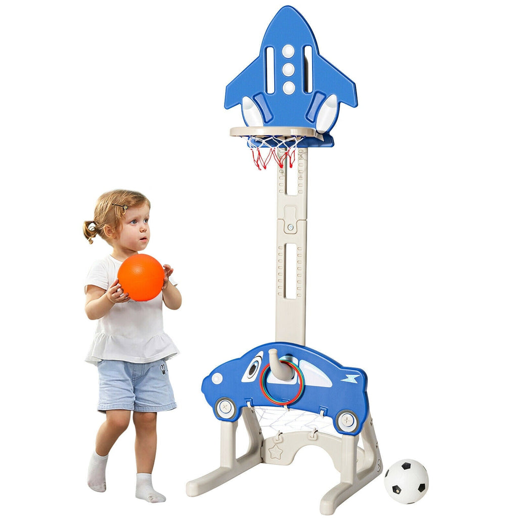 3-in-1 Basketball Hoop for Kids with Balls-Blue