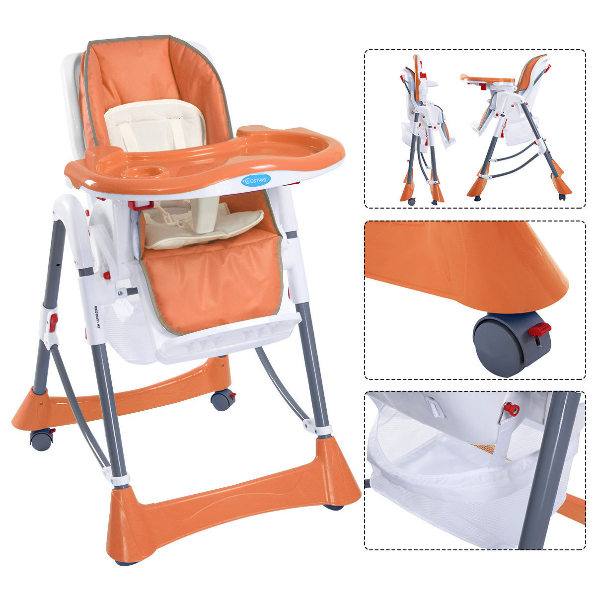 Portable Folding Baby High Chair Toddler Feeding Seat-orange