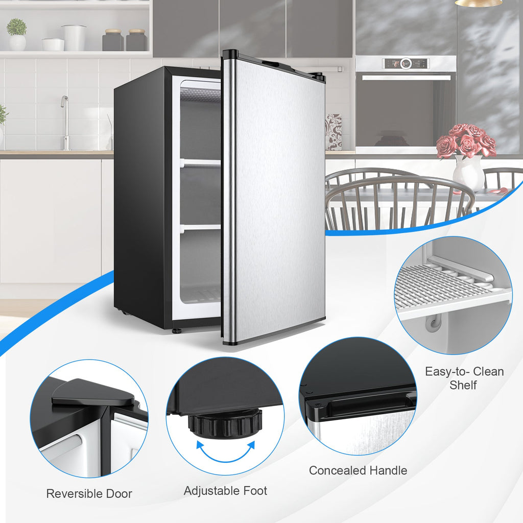 3 Cubic Feet Compact Upright Freezer with Stainless Steel Door