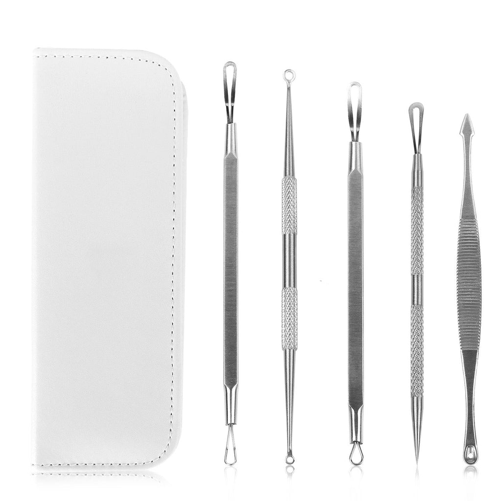 5 Pcs Blackhead Remover Kit Pimple Comedone Extractor Tool Set Stainless Steel Facial Acne Blemish Whitehead Popping Zit Removing for Nose Face Skin C