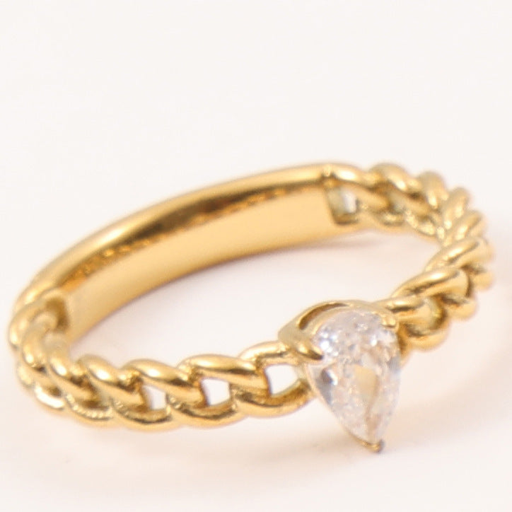 Gold Plated Titanium Steel Zircon Chain Ring