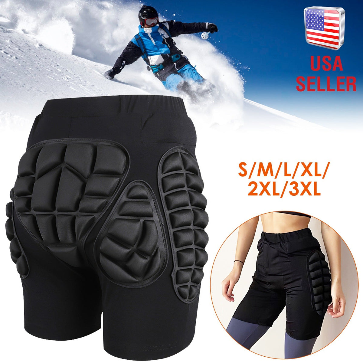 Protective Shorts for Skiing Snowboarding Skating Skateboarding EVA Hip Protection Pad for Adults Kids 3D Padded Breathable Protective Shorts for Hip