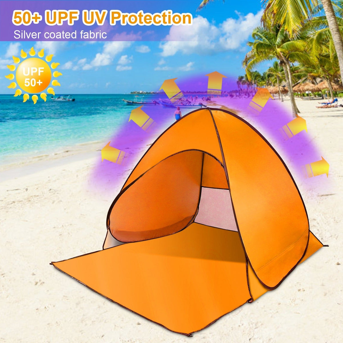 Pop Up Beach Tent Sun Shade Shelter Anti-UV Automatic Waterproof Tent Canopy for 2/3 Man w/ Net Window Storage Bag for Outdoor Beach Camping Fishing P