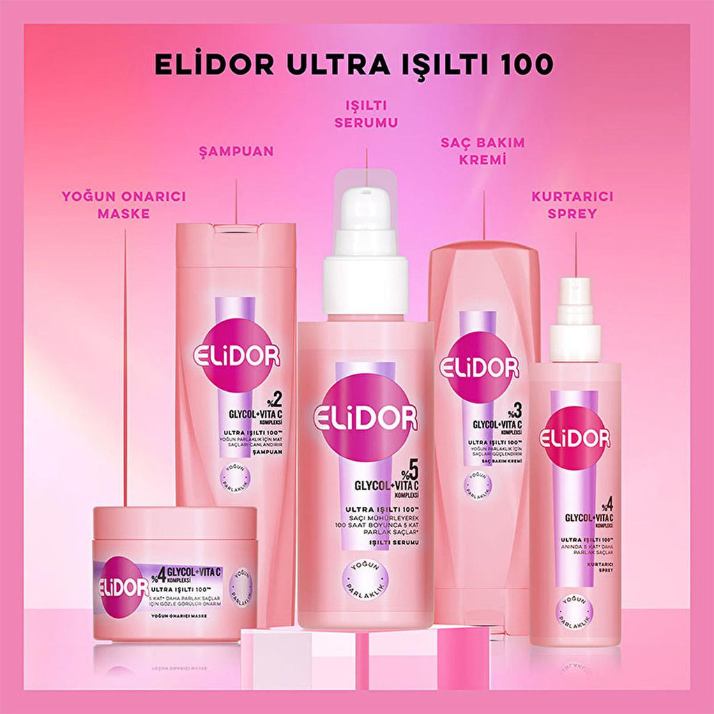 Elidor Ultra Shine 100 Shine Serum - Intense Shine Hair Serum for Dry, Damaged Hair - 3.04 fl oz
