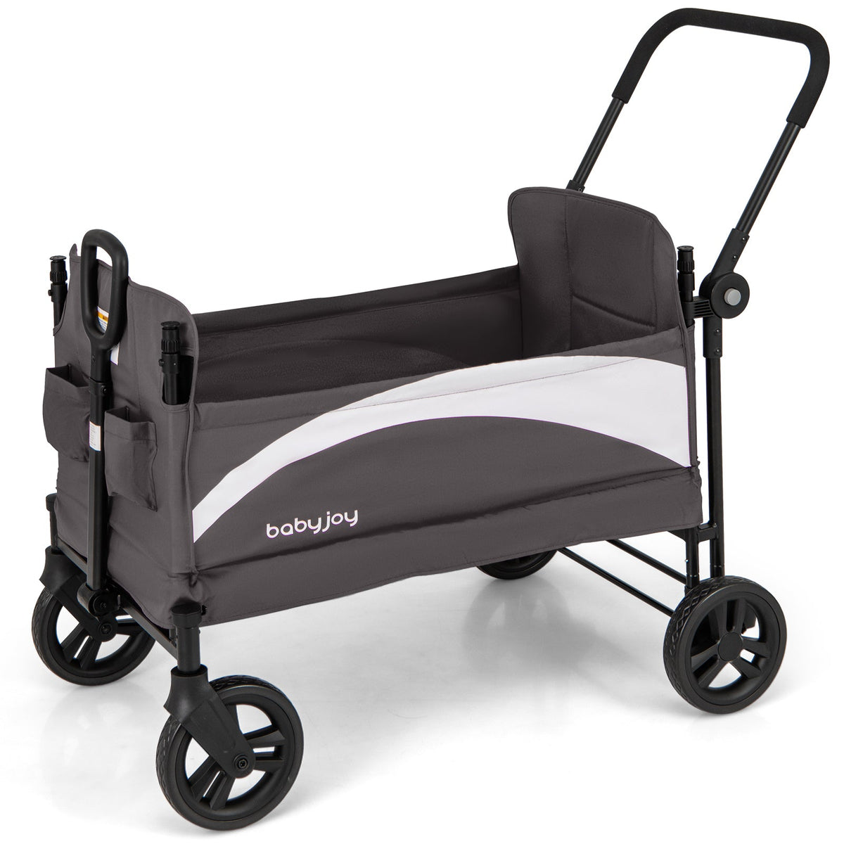 2-Seat Stroller Wagon with Adjustable Canopy and Handles-Gray