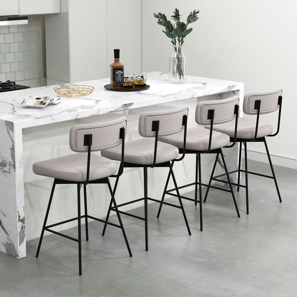 25 Inch 2-Piece Modern Upholstered Bar Stools with Back and Footrests