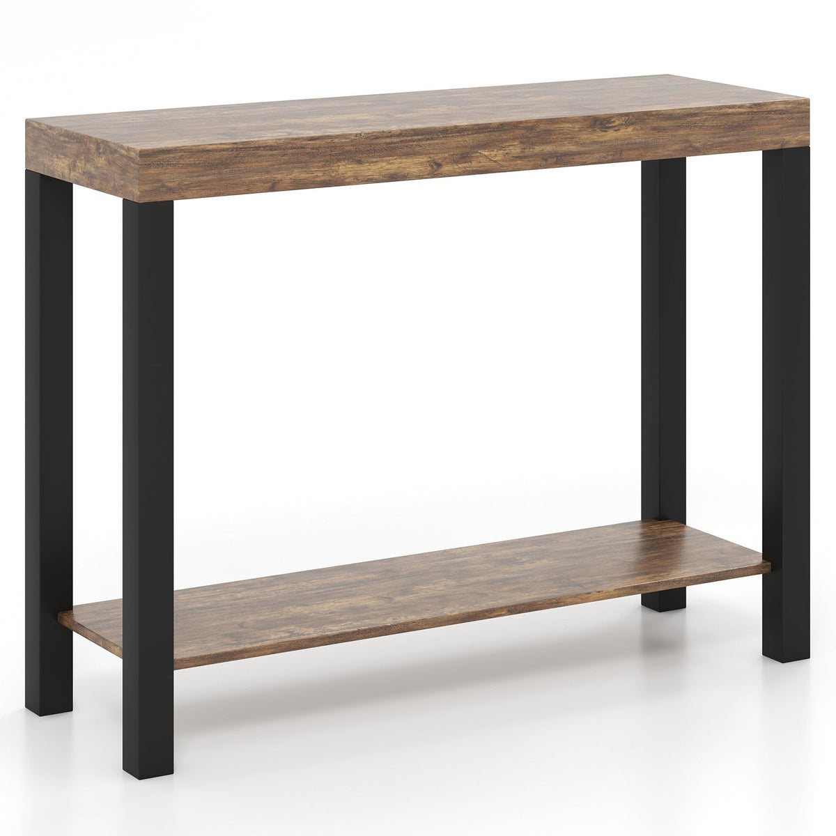 2-Tier Home Bar Table with Open Shelves and Storage for Home Kitchen Living Room Pub-Rustic Brown