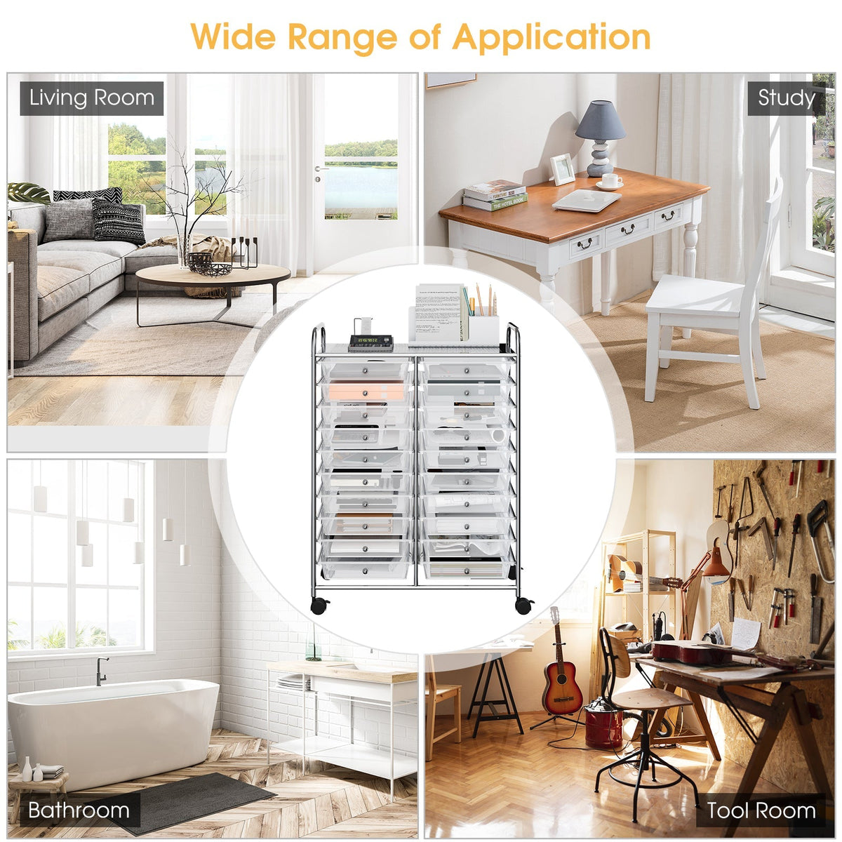 20 Drawers Storage Rolling Cart Studio Organizer-Transparent