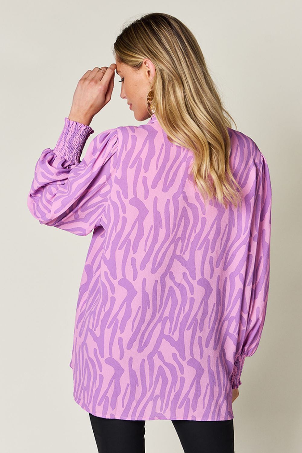 Smocked Long Sleeve Top with Alluring Print