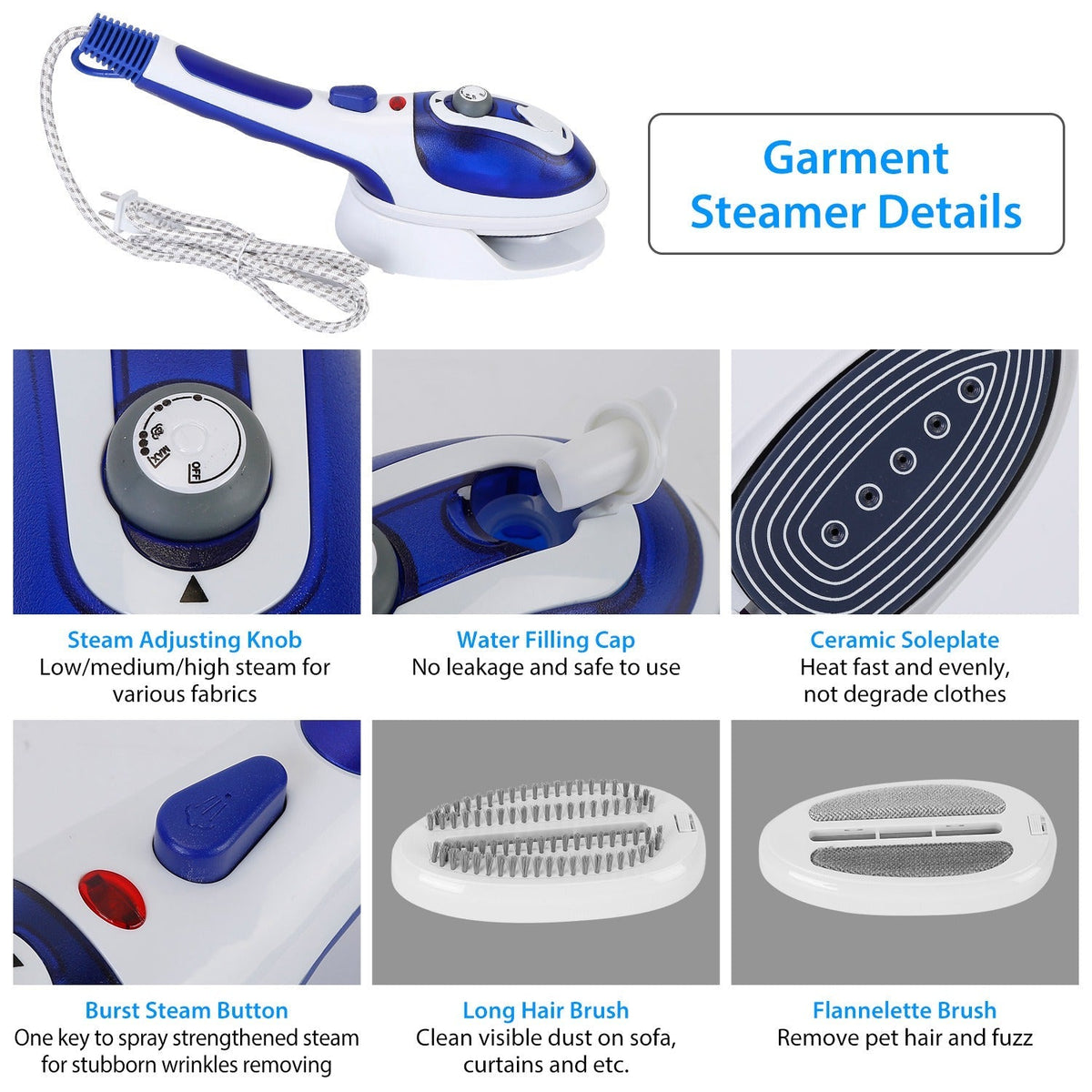 800W Handheld Electric Steam Anti-Scalding Anti Dripping Portable Iron Garment Steamer Fabric Clothes Laundry Steam Brush with 3 Adjustable Steam