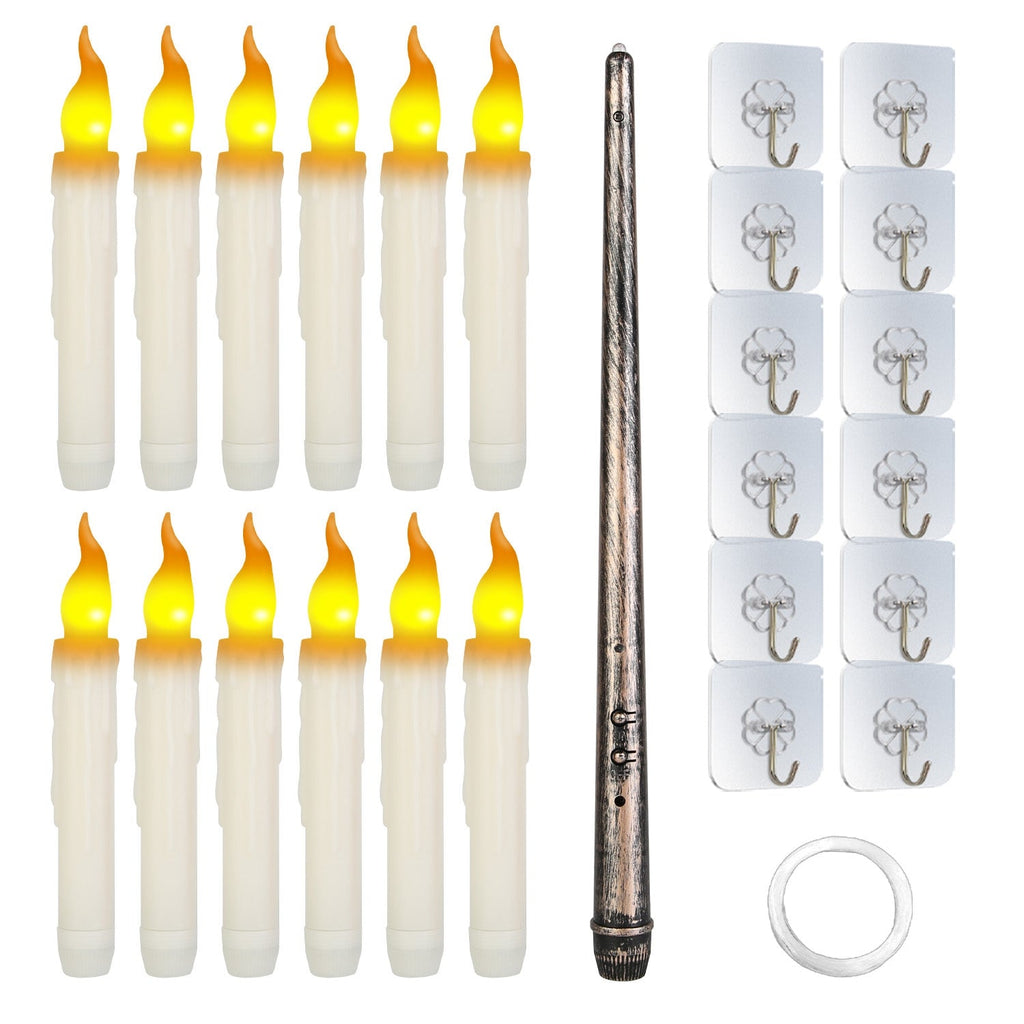 12Pcs Flameless Floating Candles LED Magic Hanging Candle Light Battery Operated Flickering Warm Light Window Candle With Magic Wand Remote for Hallow