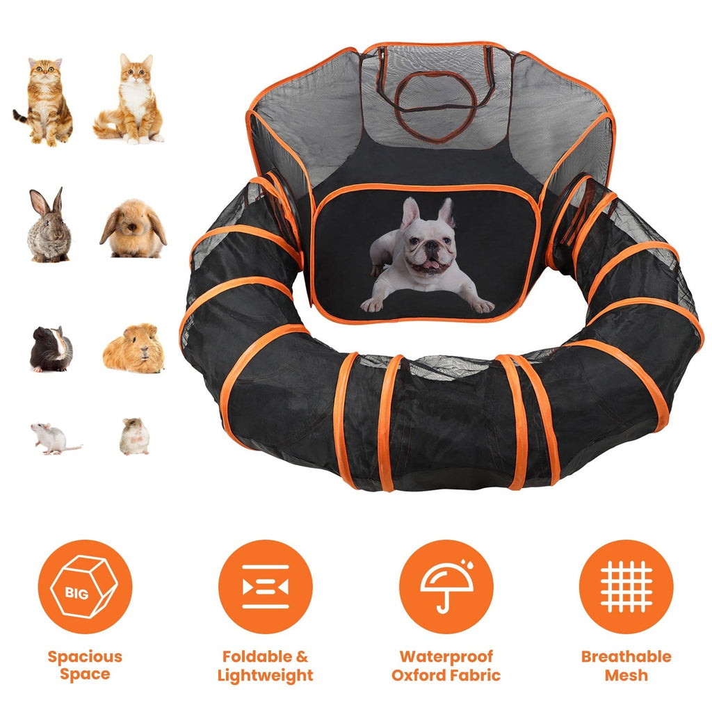2 In 1 Foldable Pet Play Tent with Tunnel Pet Cage Tent Pet Enclosures Playground Indoor Outdoor with Carry Bag for Dog Cat Rabbit