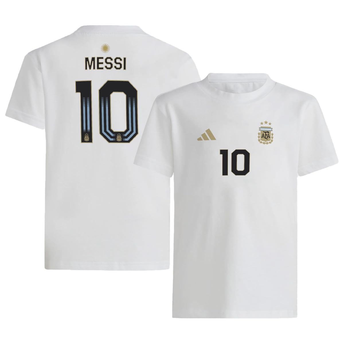 adidas Lionel Messi #10 Argentina National Team Youth Size Player Name & Number T-Shirt (White Youth X-Large-18/20)