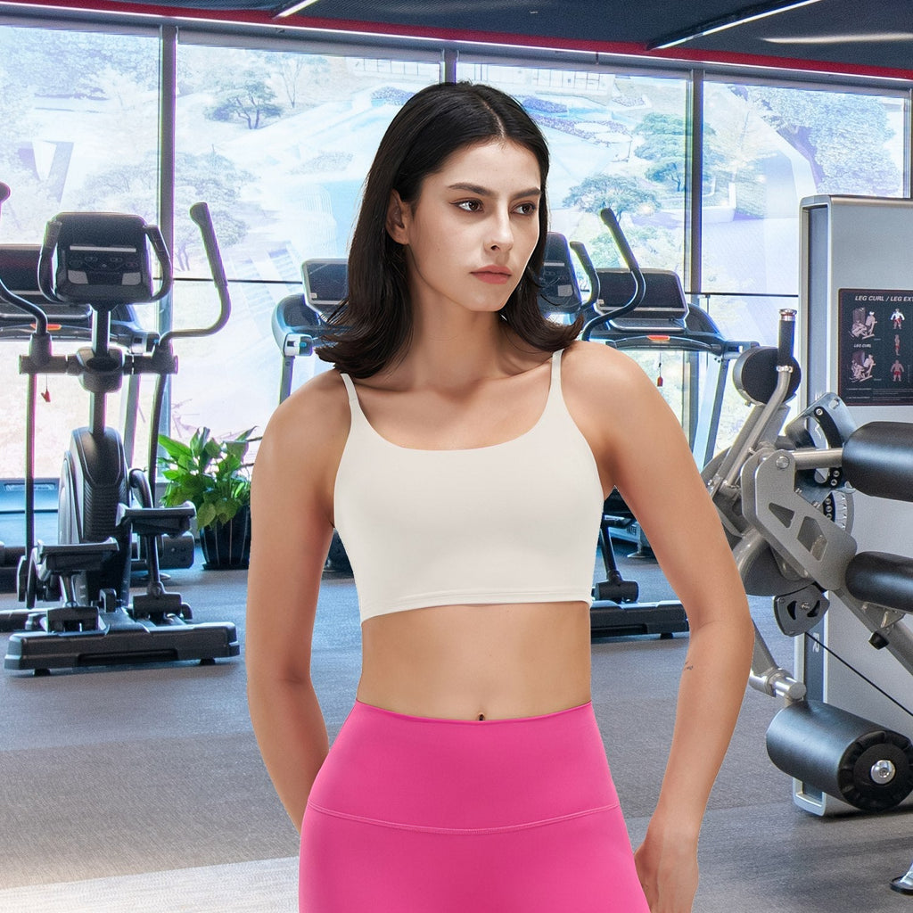 Women Strap Sport Bras Padded StrappyÊCrop Square Neck Low Impact Bras SexyÊFitnessÊTank Tops with Removable Pads Flat Straps for Gym Yoga Workout Run