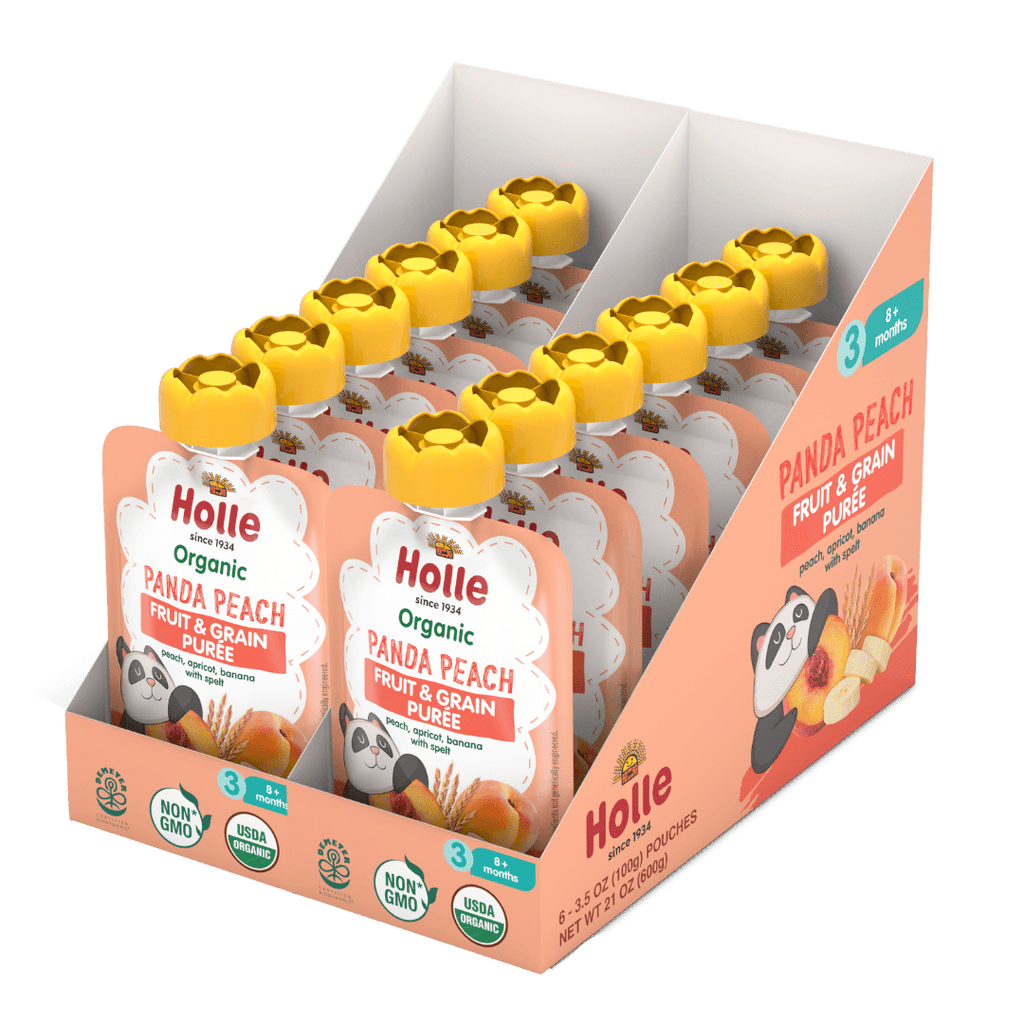 Holle Organic Panda Peach - Fruit & Grain Purée Pouches