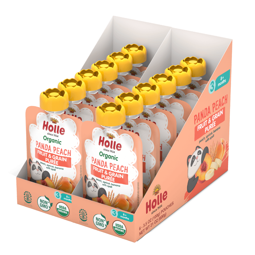Holle Organic Panda Peach - Fruit & Grain Purée Pouches