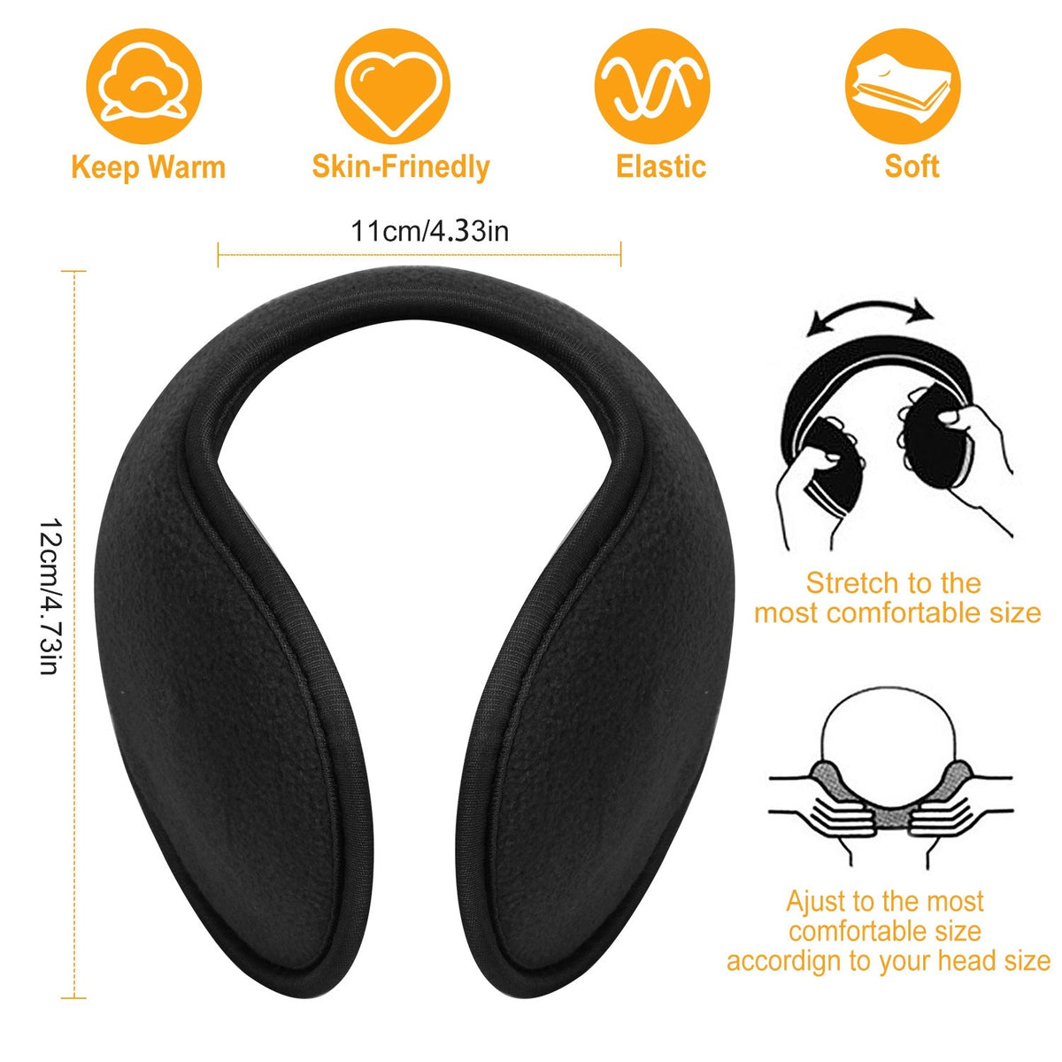 2Pcs Ear Warmers Unisex Winter Earmuffs Behind-the-Head for Winter Running Walking Dog Travel