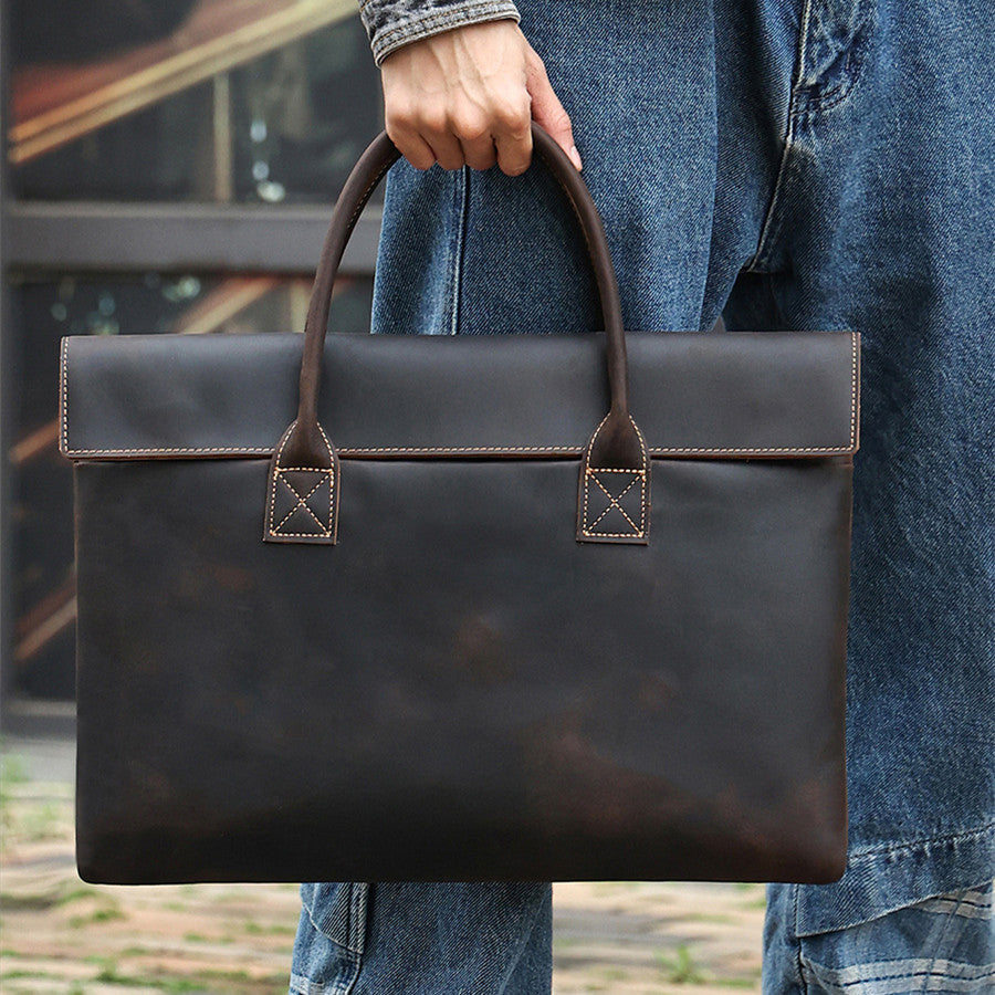 Crazy Horse Leather Men's Handbag