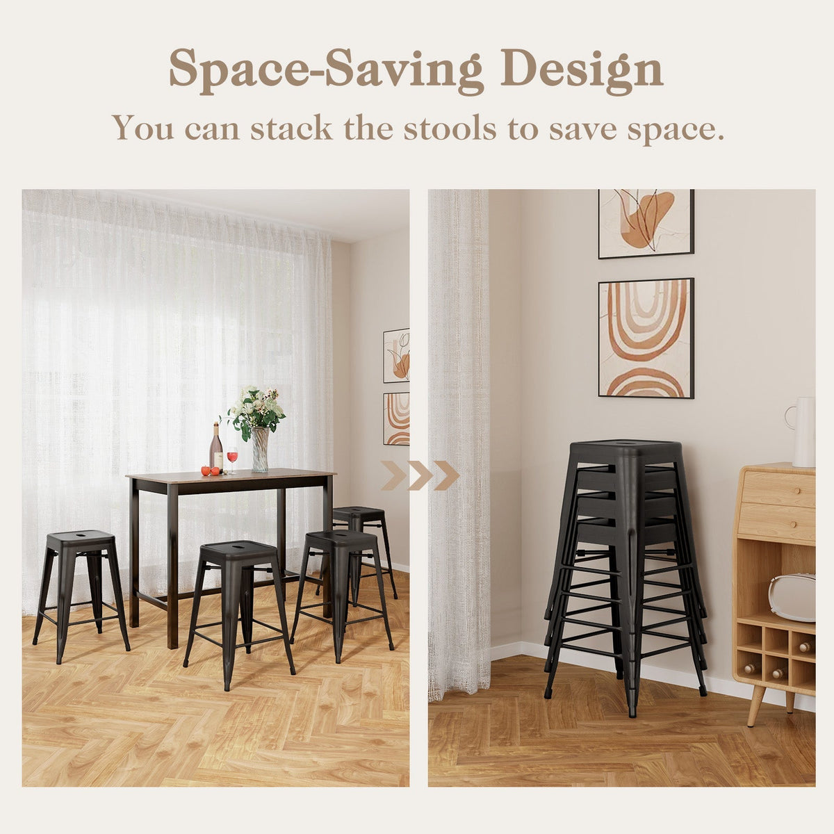 24 Inch Set of 4 Tolix Style Counter Height Barstool Stackable Chair