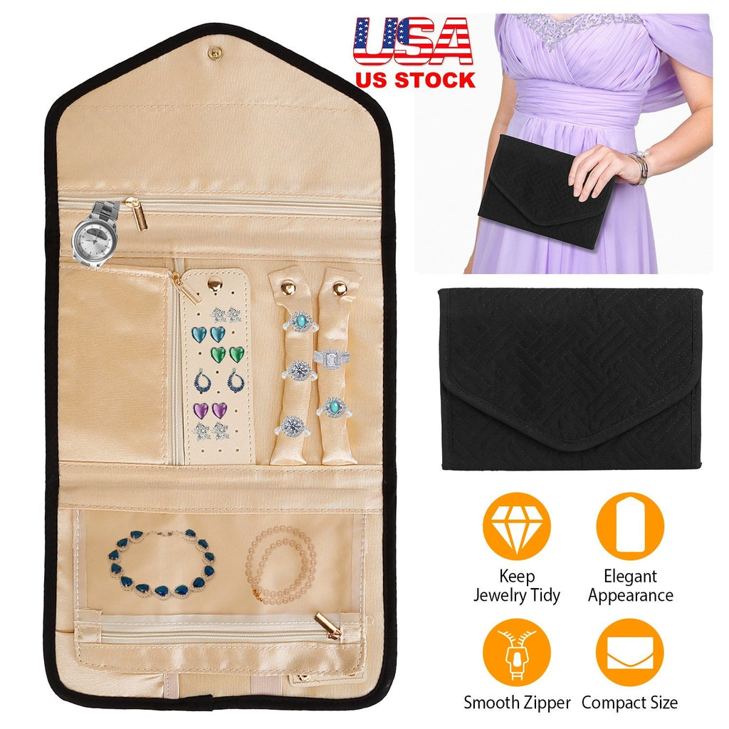Travel Jewelry Organizer Case Foldable Jewelry Roll Storage Bag for Journey-Rings Necklaces Earrings Bracelets
