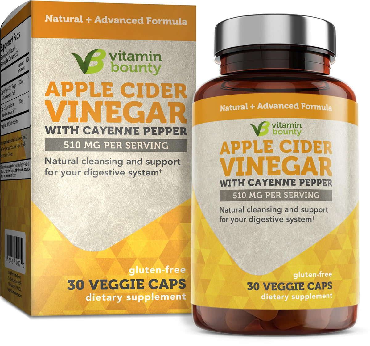 Vitamin Bounty Apple Cider Vinegar Capsules - Apple Cider Vinegar Pills with Cayenne Pepper Capsules Organic Apple Cider Vinegar with Mother ACV Capsules Digestive Support - 510mg 30 Capsules