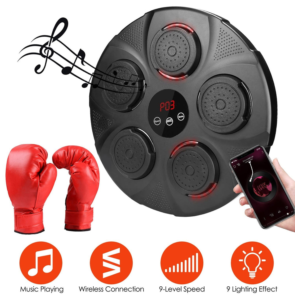 Music Boxing Machine Electronic Wall Target Punching Pad LED Lighted Sandbag Boxing Training Machine Exercise Equipment with Adult Boxing Gloves