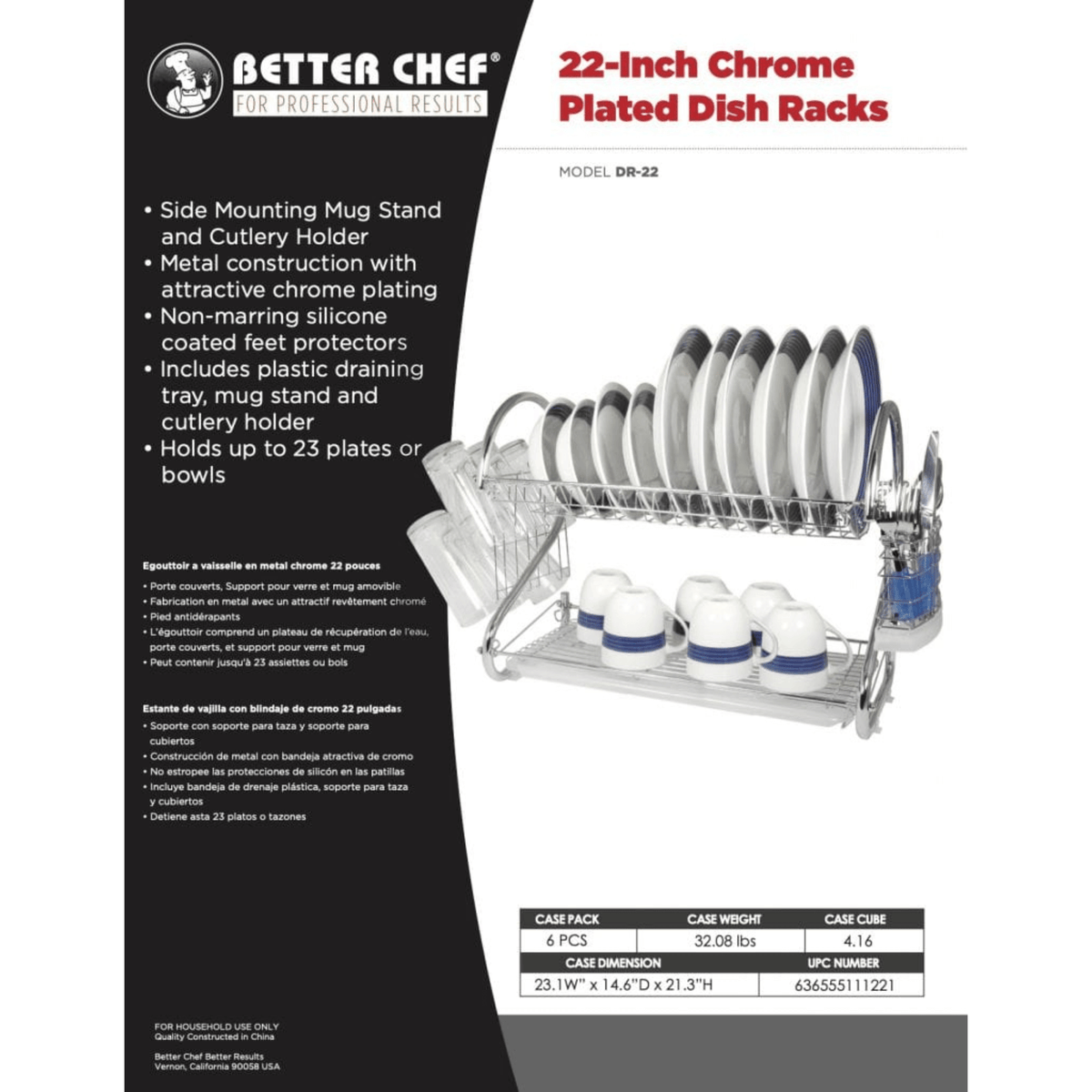 Better Chef 22" 2-Level Chrome-Plated S-Shaped Dish Rack