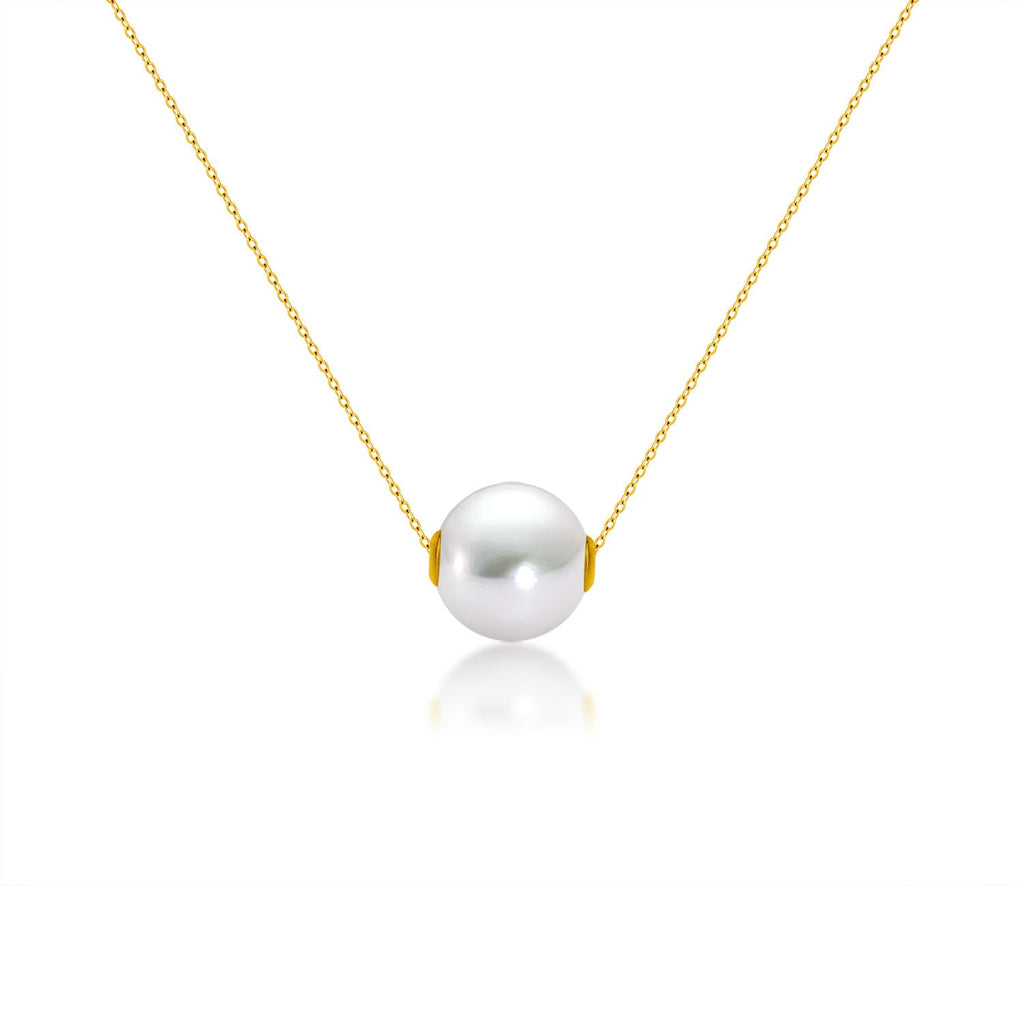 18K Gold Round Pearl Necklace Clavicle Chain