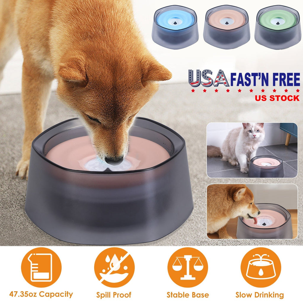 No Spill Dog Cat Water Bowl Spill Proof Slow Water Feeder 47.35oz Pet Water Dispenser Travel Dog Bowl for Dogs/Cats/Pets