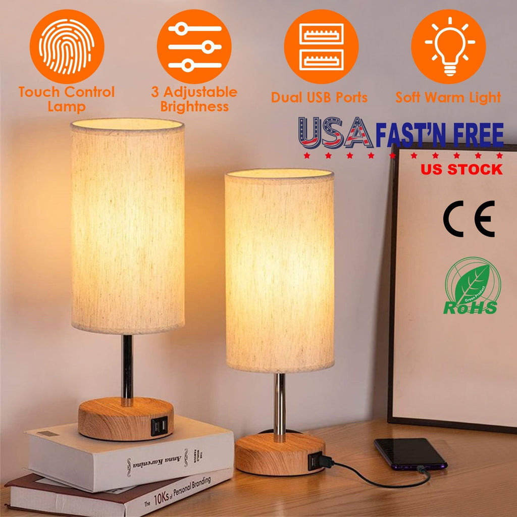 Touch Control Table Lamp 3-Way Dimmable Nightstand Beside Lamp for Bedroom Living Room Dual USB Ports LED Bulb Included